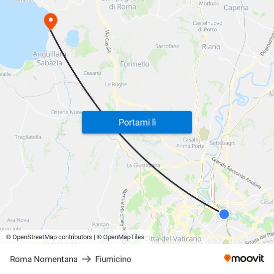 Roma Nomentana to Fiumicino map