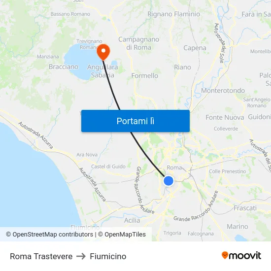 Roma Trastevere to Fiumicino map