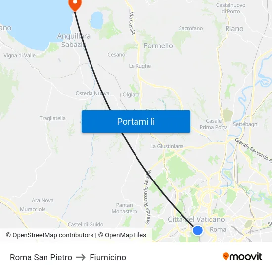 Roma San Pietro to Fiumicino map