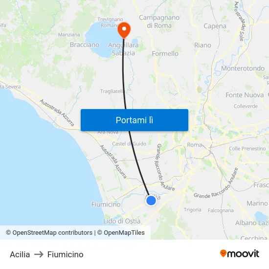 Acilia to Fiumicino map