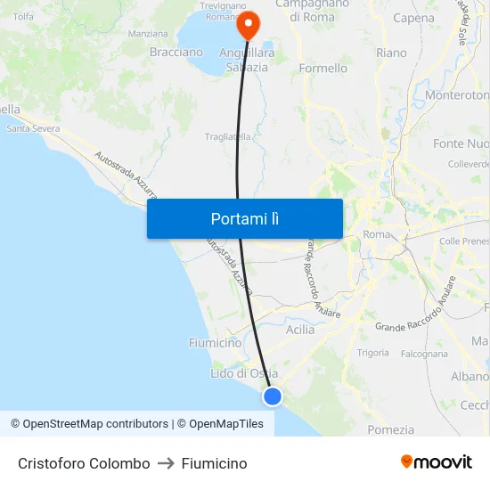 Cristoforo Colombo to Fiumicino map