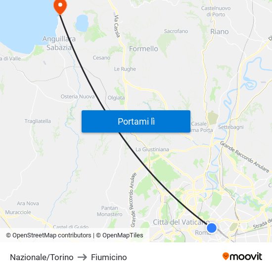 Nazionale/Torino to Fiumicino map