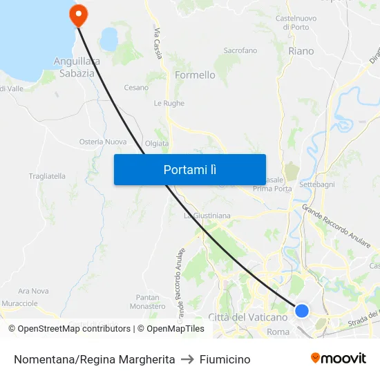 Nomentana/Regina Margherita to Fiumicino map