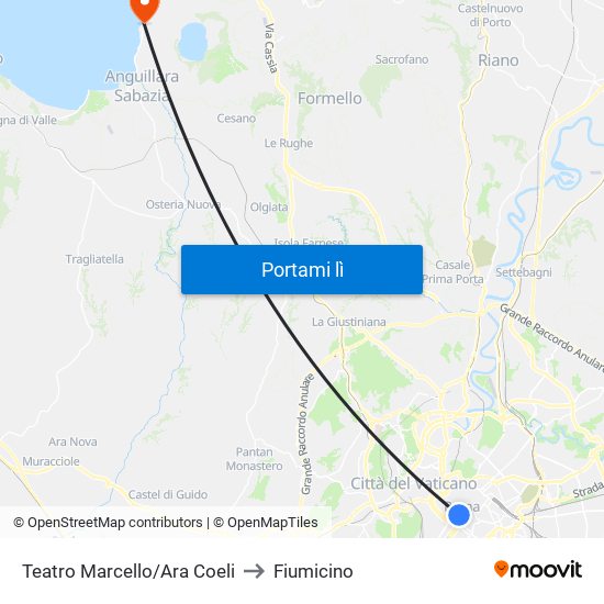 Teatro Marcello/Ara Coeli to Fiumicino map