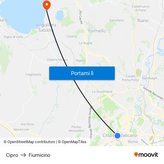 Cipro to Fiumicino map