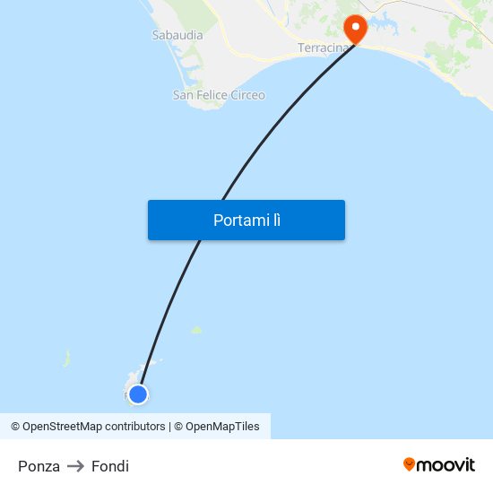 Ponza to Fondi map