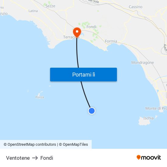 Ventotene to Fondi map