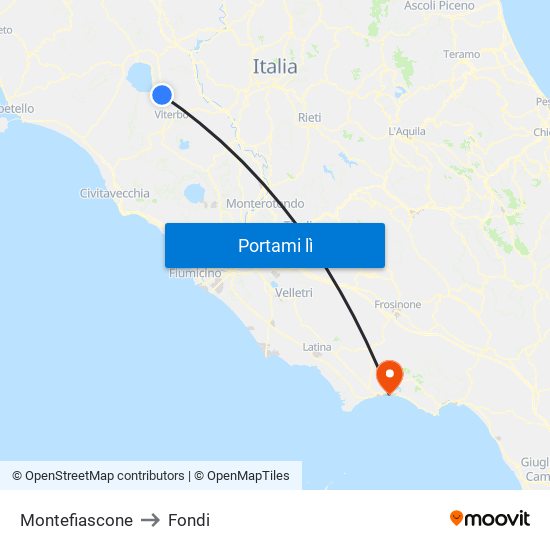 Montefiascone to Fondi map