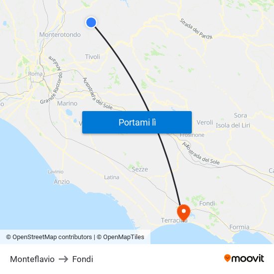 Monteflavio to Fondi map