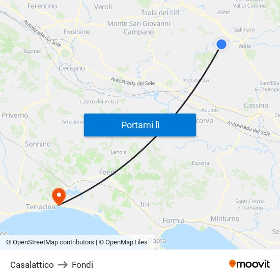 Casalattico to Fondi map