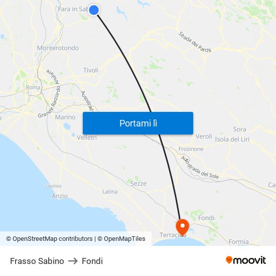 Frasso Sabino to Fondi map