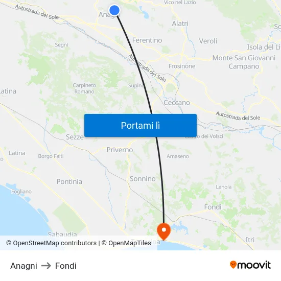 Anagni to Fondi map