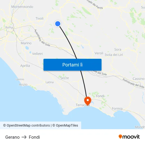 Gerano to Fondi map