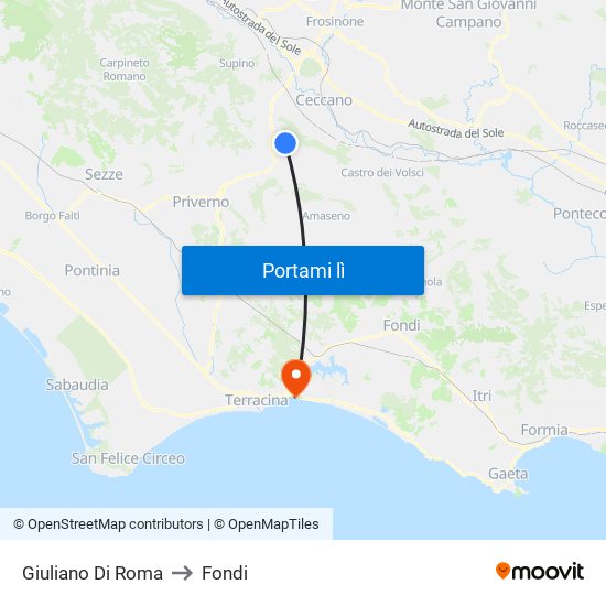 Giuliano Di Roma to Fondi map