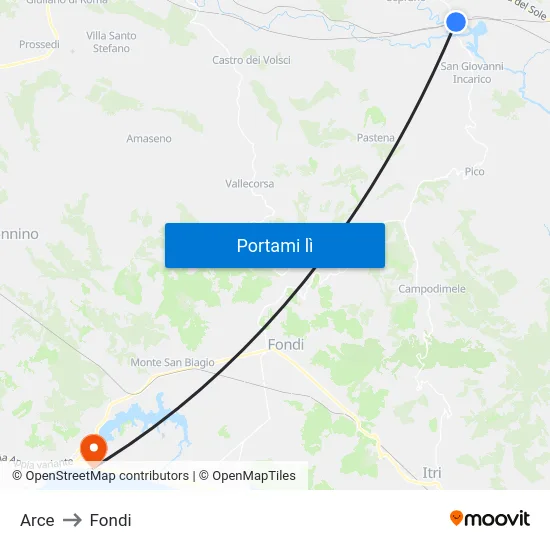 Arce to Fondi map