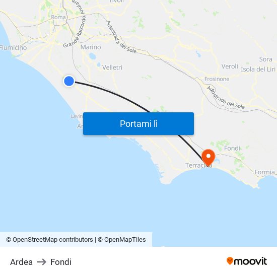 Ardea to Fondi map