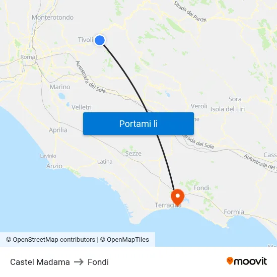 Castel Madama to Fondi map
