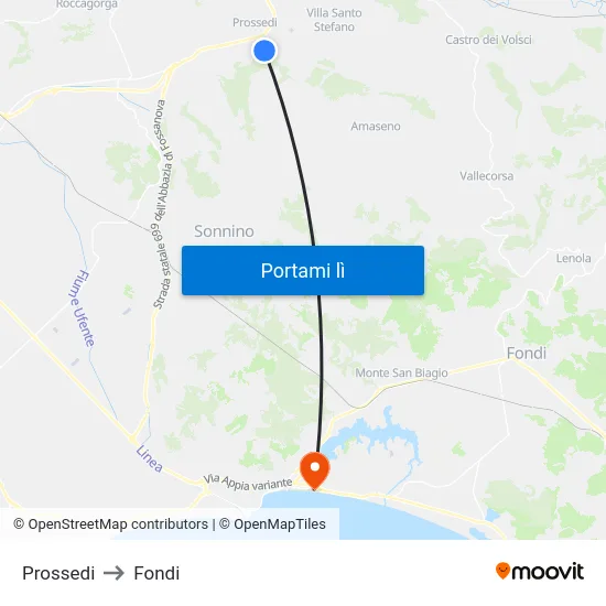 Prossedi to Fondi map