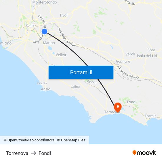 Torrenova to Fondi map