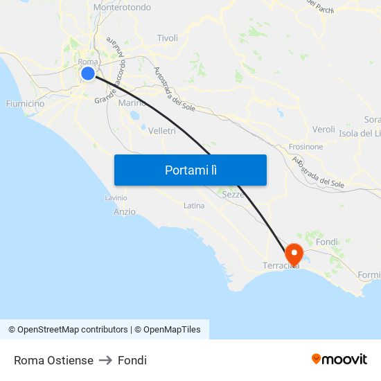 Roma Ostiense to Fondi map