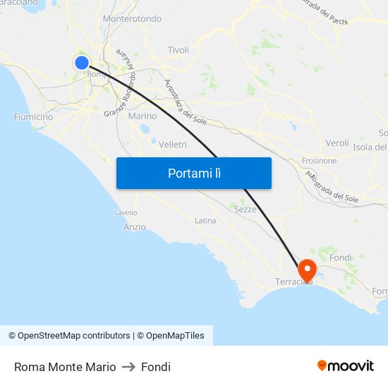 Roma Monte Mario to Fondi map