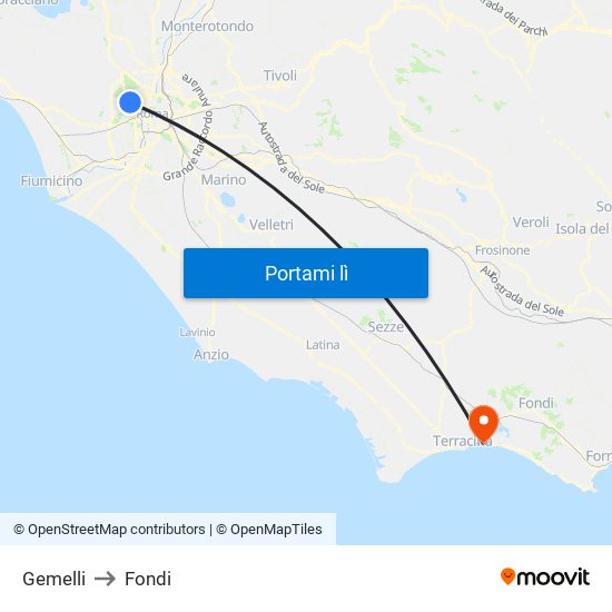 Gemelli to Fondi map