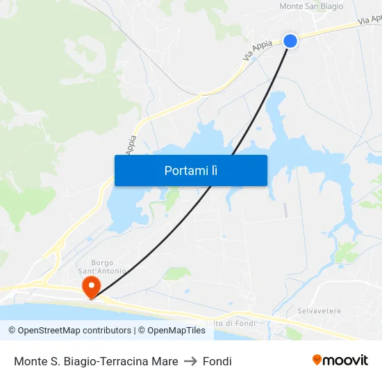 Monte S. Biagio-Terracina Mare to Fondi map