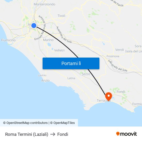 Roma Termini (Laziali) to Fondi map
