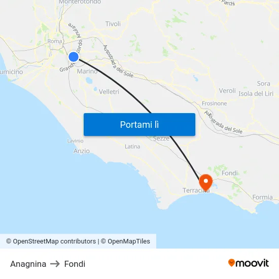 Anagnina to Fondi map