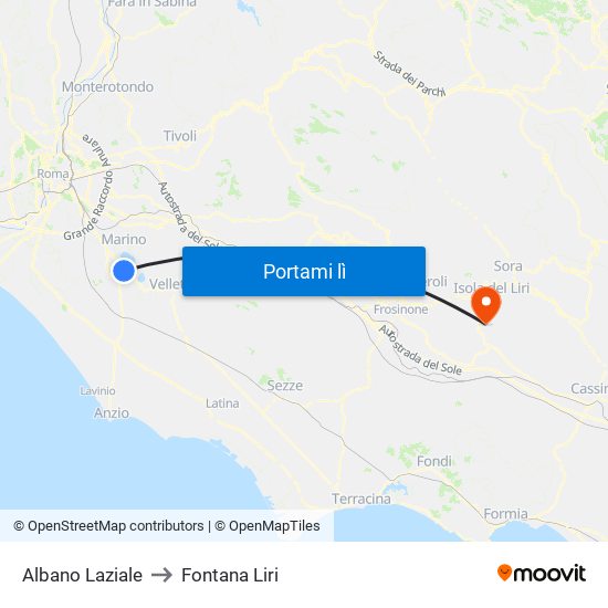 Albano Laziale to Fontana Liri map