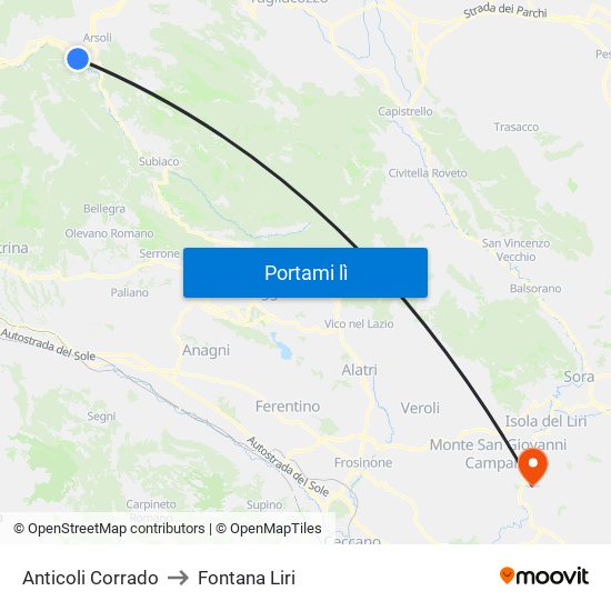 Anticoli Corrado to Fontana Liri map