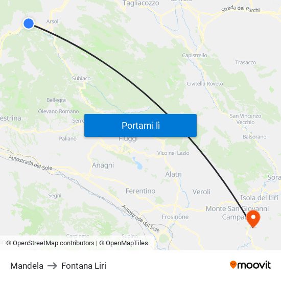 Mandela to Fontana Liri map