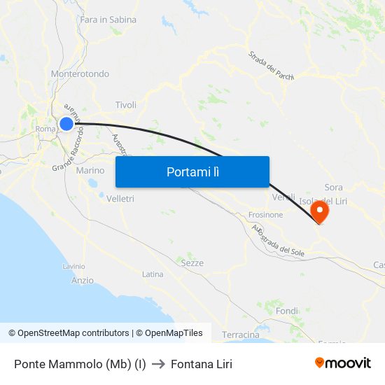 Ponte Mammolo (Mb) (I) to Fontana Liri map