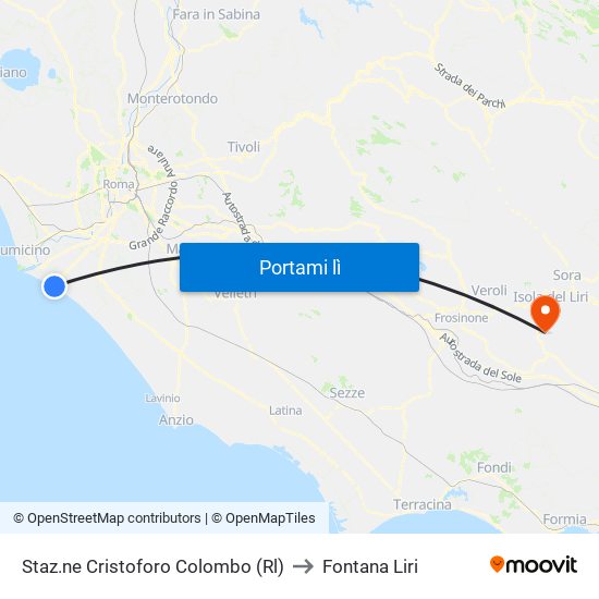 Staz.ne Cristoforo Colombo (Rl) to Fontana Liri map
