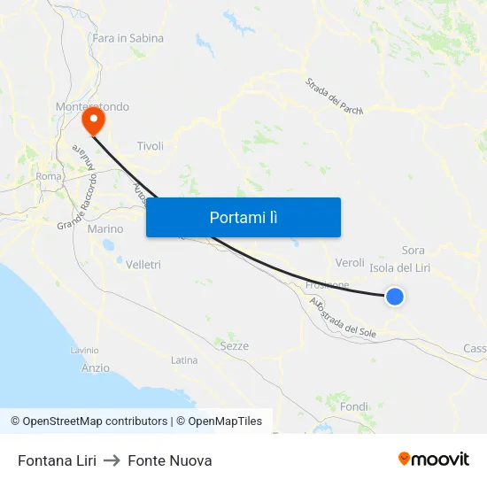 Fontana Liri to Fonte Nuova map