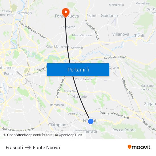 Frascati to Fonte Nuova map
