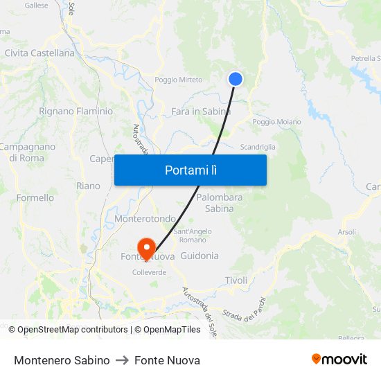 Montenero Sabino to Fonte Nuova map