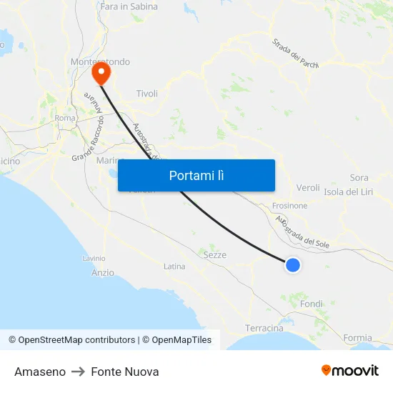 Amaseno to Fonte Nuova map