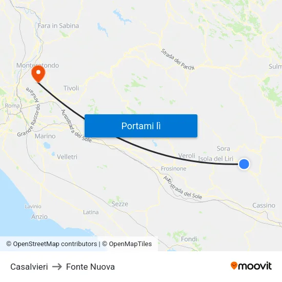 Casalvieri to Fonte Nuova map