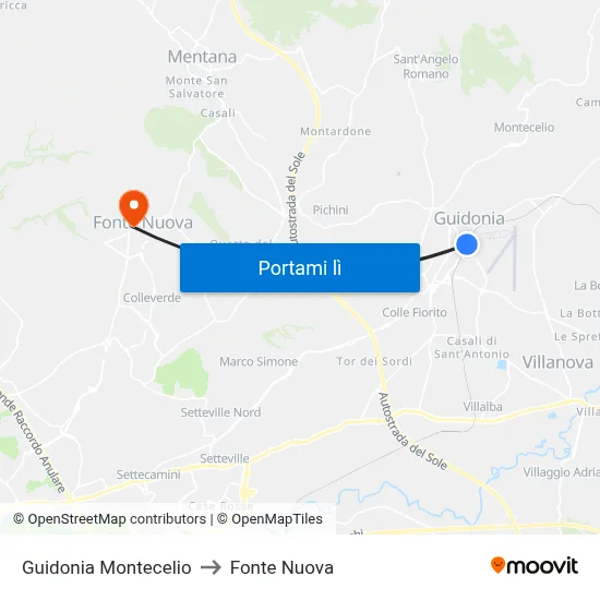 Guidonia Montecelio to Fonte Nuova map