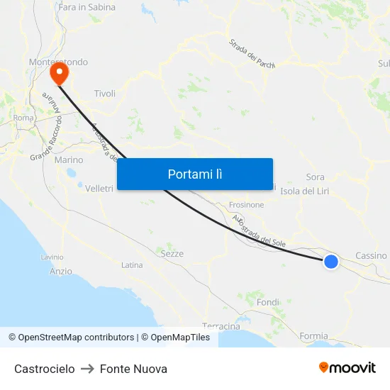 Castrocielo to Fonte Nuova map
