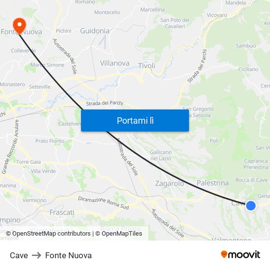 Cave to Fonte Nuova map
