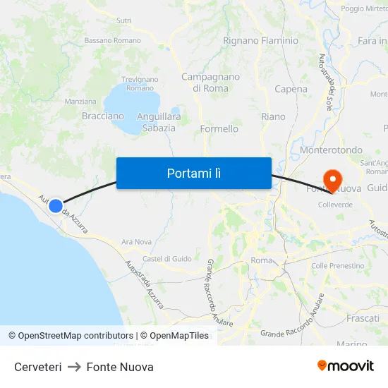 Cerveteri to Fonte Nuova map