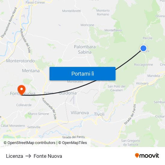 Licenza to Fonte Nuova map