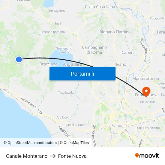 Canale Monterano to Fonte Nuova map