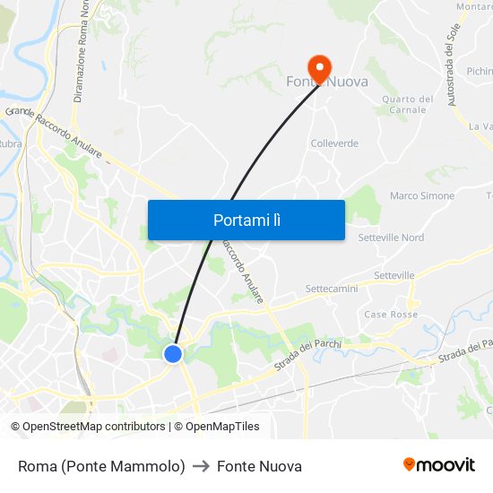 Roma (Ponte Mammolo) to Fonte Nuova map