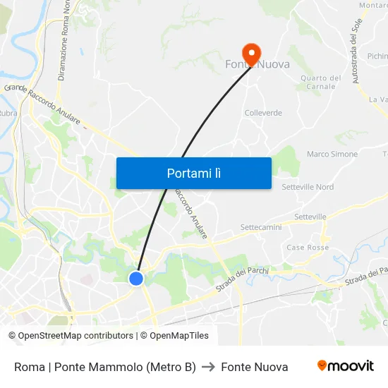 Roma | Ponte Mammolo (Metro B) to Fonte Nuova map
