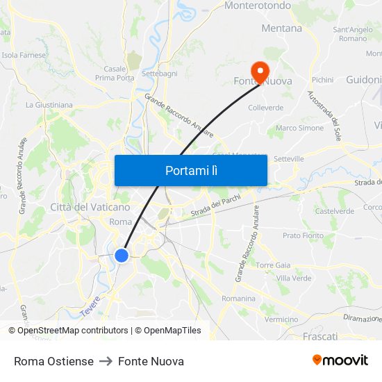 Roma Ostiense to Fonte Nuova map