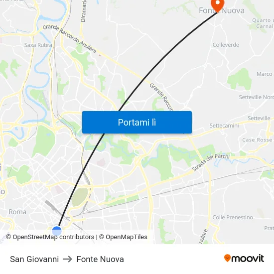 San Giovanni to Fonte Nuova map