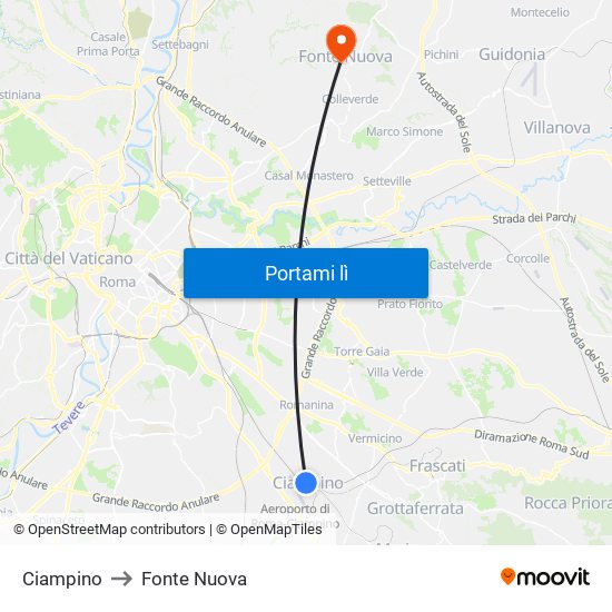 Ciampino to Fonte Nuova map